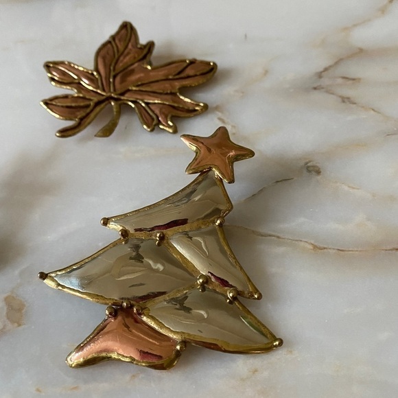 Maple Leaf/Holiday Brooch Copper Handmade Crude Thanksgiving/Holiday Pendant - Picture 3 of 13